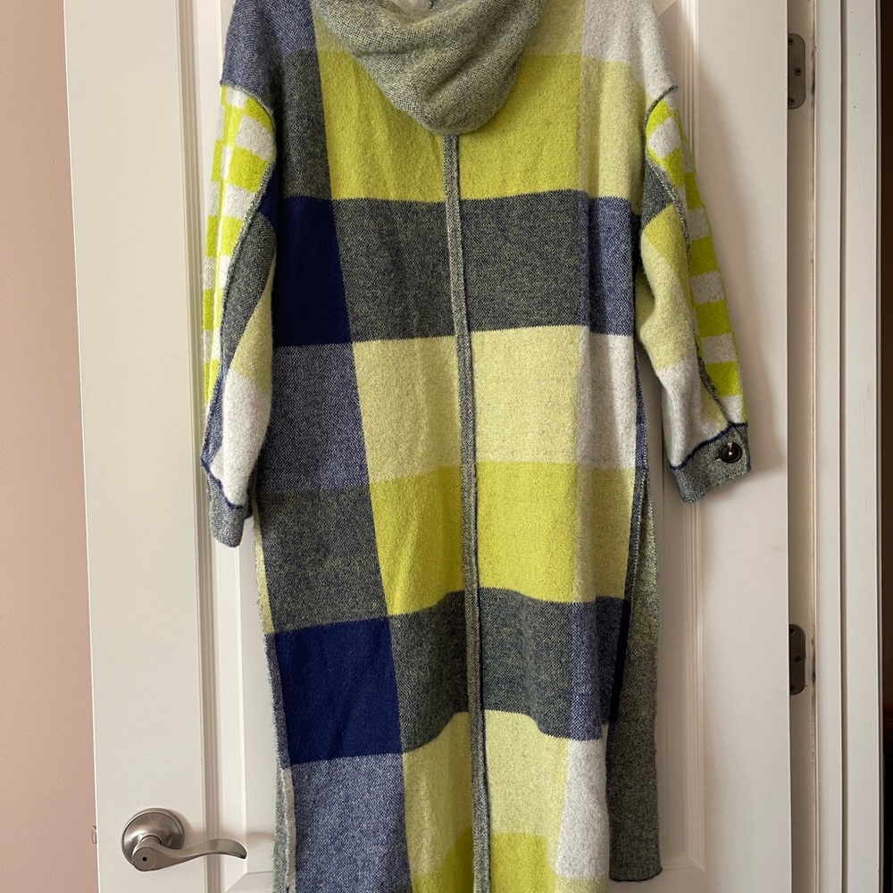 Free People South Bend Plaid Hooded Long Sweater Cardigan Oversized XS - Picture 8 of 10